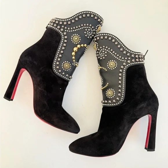 Christian Louboutin Alix Bootic 100 mid calf bootie in Black Suede leather EU37 - Picture 3 of 13